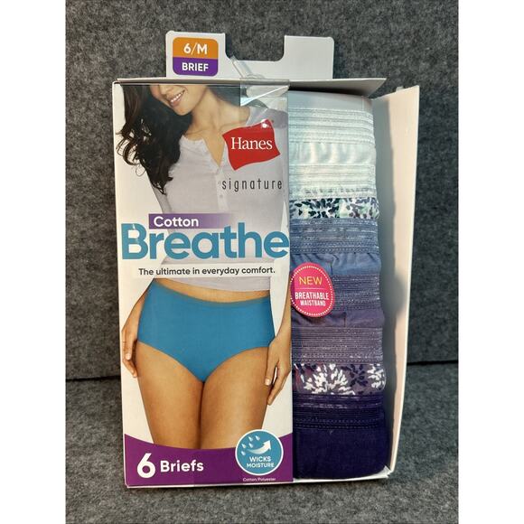 Hanes Women's Signature Breathe Cotton Brief 6-Pack Medium Multicolor NWT - Picture 1 of 5